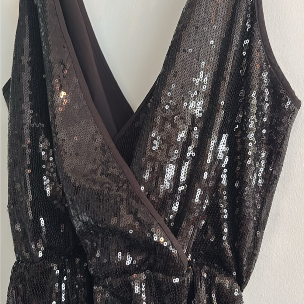 Black Sequin V-Neck Wrap Camisole